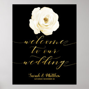 Black White Floral Gold Welcome To Our Wedding Poster