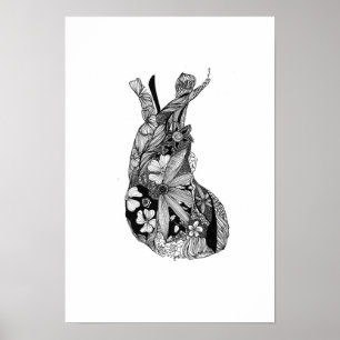 Black & White Floral Heart Poster