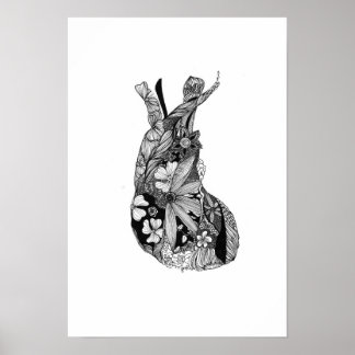 Black & White Floral Heart Poster