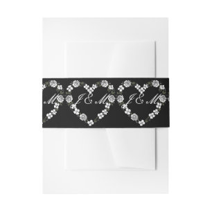 Black & White Floral Heart Wedding Invitation Bell Belly Band