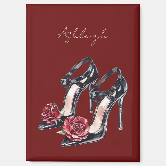 Black White Floral High Heels Magnet (Front)