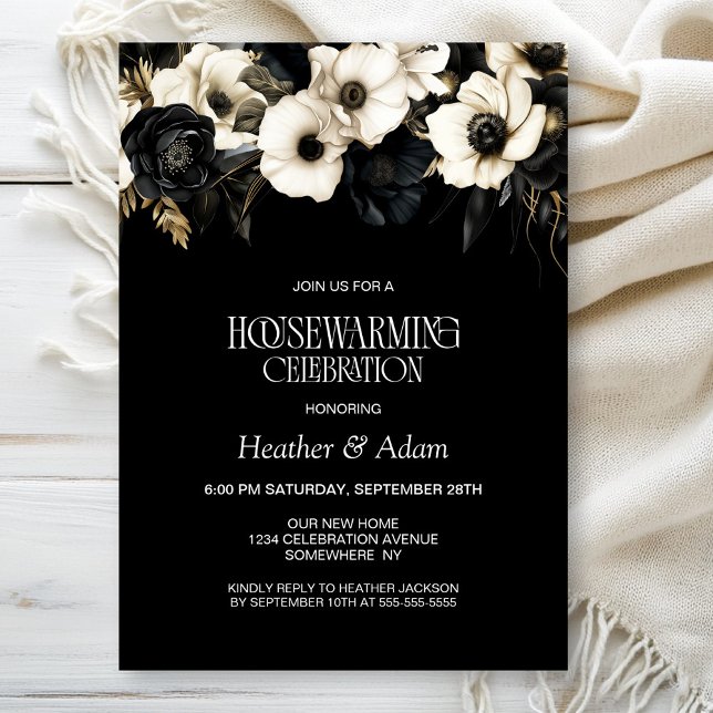 Black White Floral Housewarming Party Invitation (Creator Uploaded)