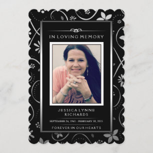 Black & White Floral In Memory of Thank You Card