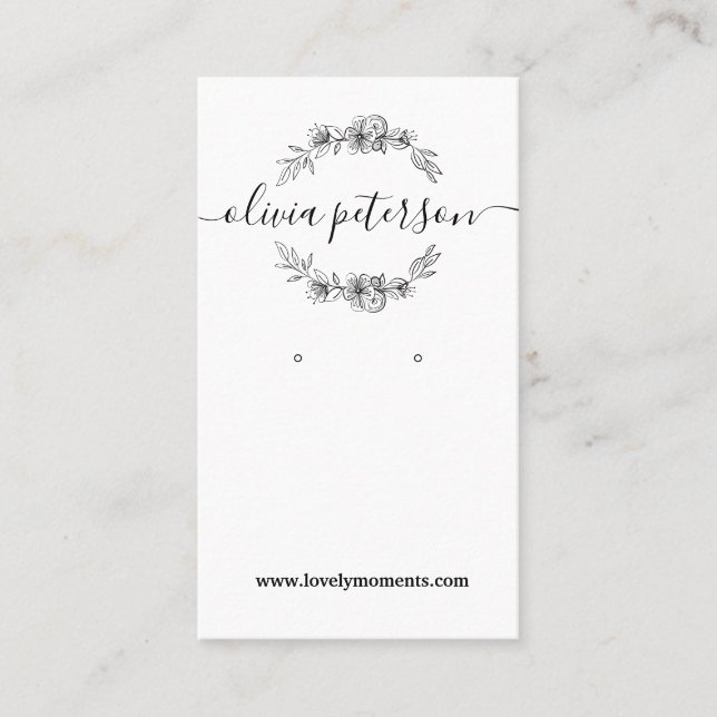 Black White Floral jewellery earring display card (Front)