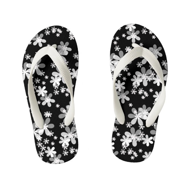 black white floral kid's thongs (Footbed)