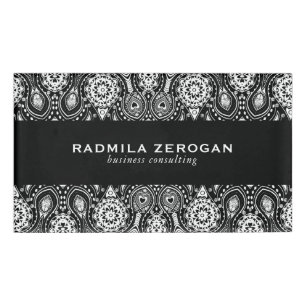 Black & White Floral Lace  Frame Name Tag