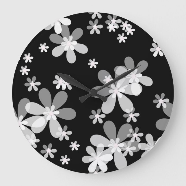 black white floral large clock (Front)