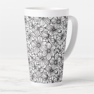 Black White Floral Latte Mug