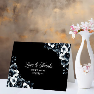 Black White Floral Love and Thanks Wedding Thank You Card