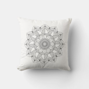 Black White Floral Mandala v1 Cushion