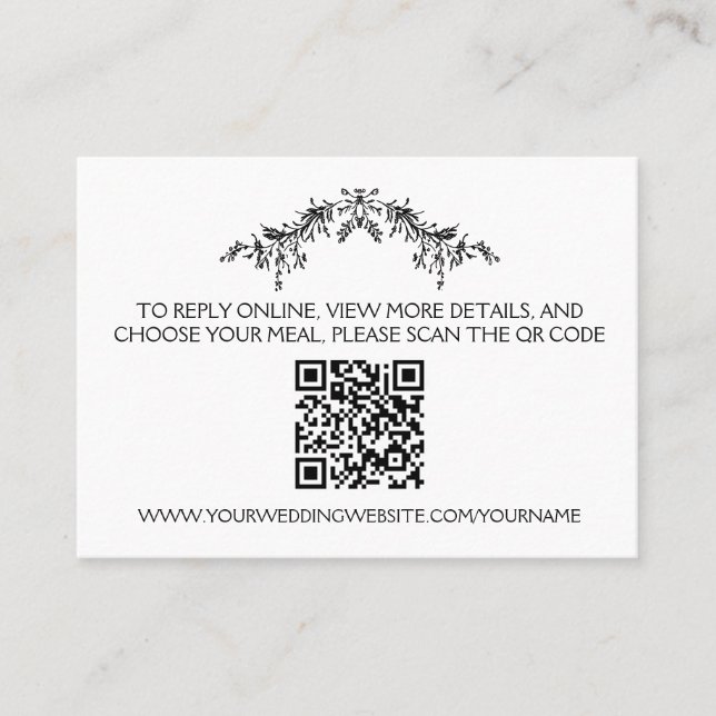Black & White Floral Minimalist Wedding Info |  Business Card (Front)