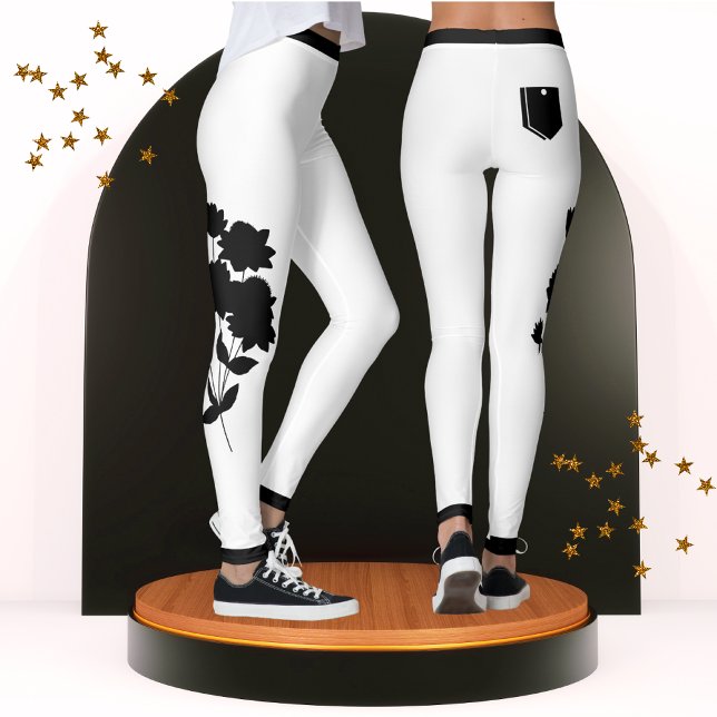 Black & White Floral Modern Chic Cute Trendy   Leggings (Creator Uploaded)