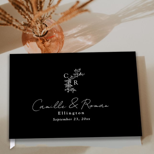 Black/White Floral Monogram Calligraphy Wedding Guest Book (Creator Uploaded)
