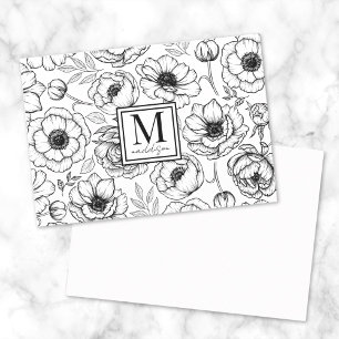 Black White Floral Monogram Card