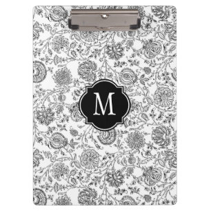 Black & White Floral Monogram Clipboard