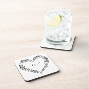 Black & White Floral Monogram Hard Plastic Coaster