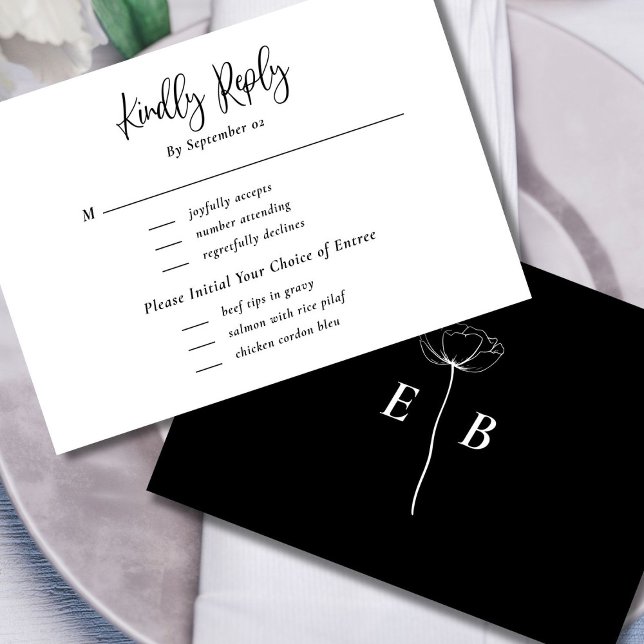 Black White Floral Monogram Menu Selection Wedding (Creator Uploaded)