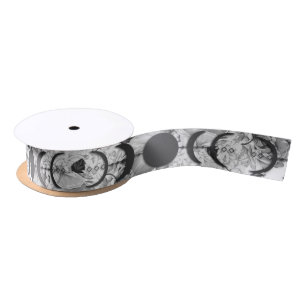 Black & White Floral Moon Phase Handfasting Satin Ribbon