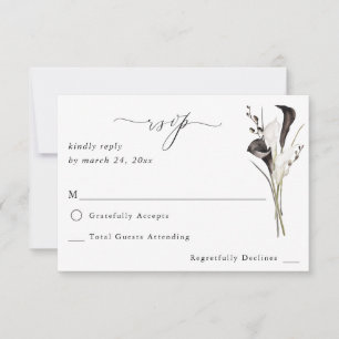 Black & White Floral no Meal RSVP 2 Card
