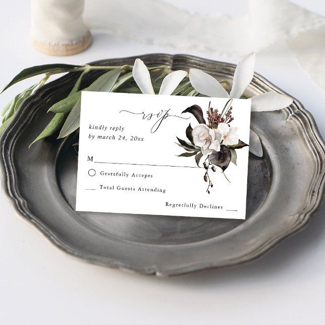 Black & White Floral no Meal RSVP 3 Card (Creator Uploaded)