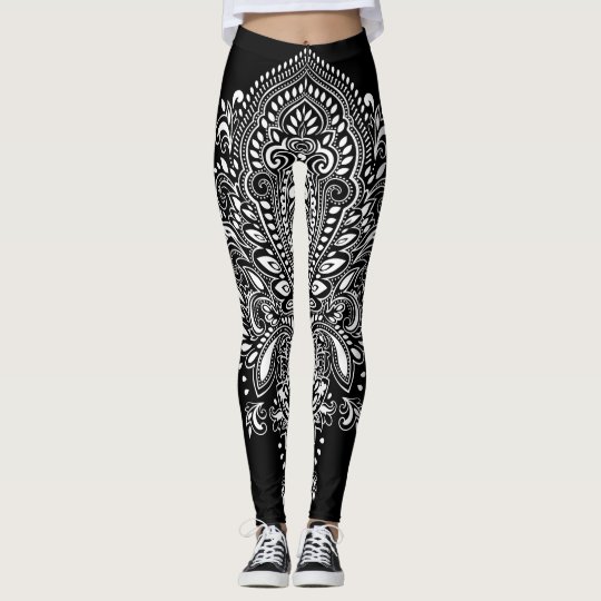 Black & White Floral Ornament Leggings