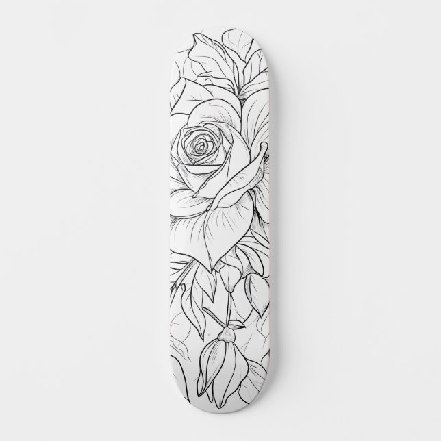 Black & White Floral Paint Your Own Deck Skateboard (Front)