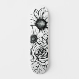 Black & White Floral Paint Your Own Deck Skateboard