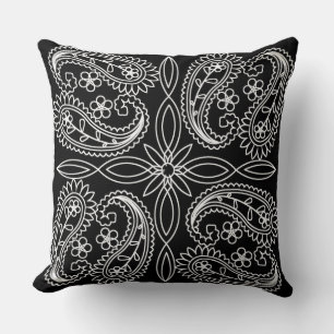Black & White Floral Paisley Pattern Throw Pillow