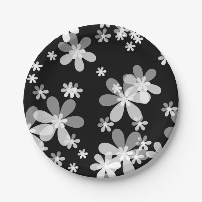 black white floral paper plate (Front)