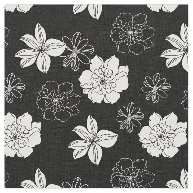 Black & White Floral Pattern Fabric (Close Up)