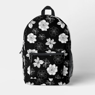 Black & White Floral Pattern Printed Backpack