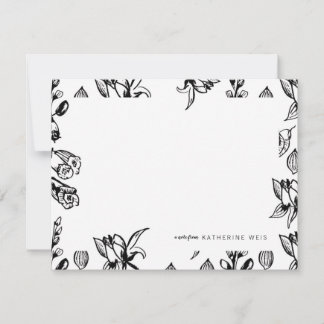 Black & White Floral Personalised Stationery Card