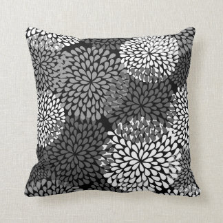 Black & White Floral Pillow - Chrysanthemum
