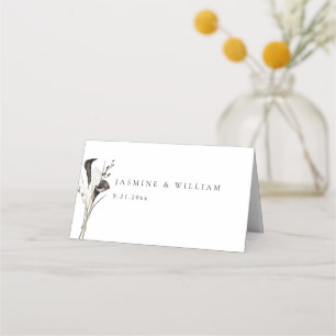 Black & White Floral Place Card- White Card