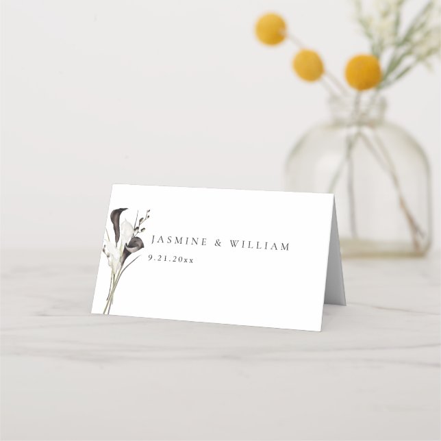 Black & White Floral Place Card- White Place Card (Back)
