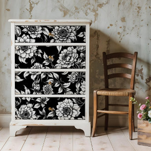 Black White Floral Poster Or Decoupage Paper