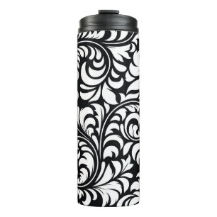 Black & White Floral  Print Thermal Tumbler  12 oz