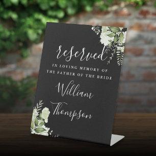 Black White Floral Reserved Father Mother Memorial Pedestal Sign