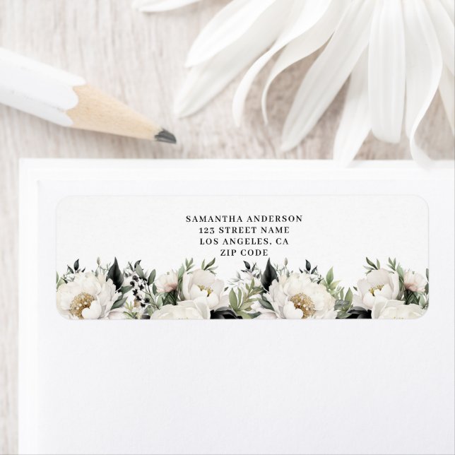 Black White Floral Return Address Label (Insitu)