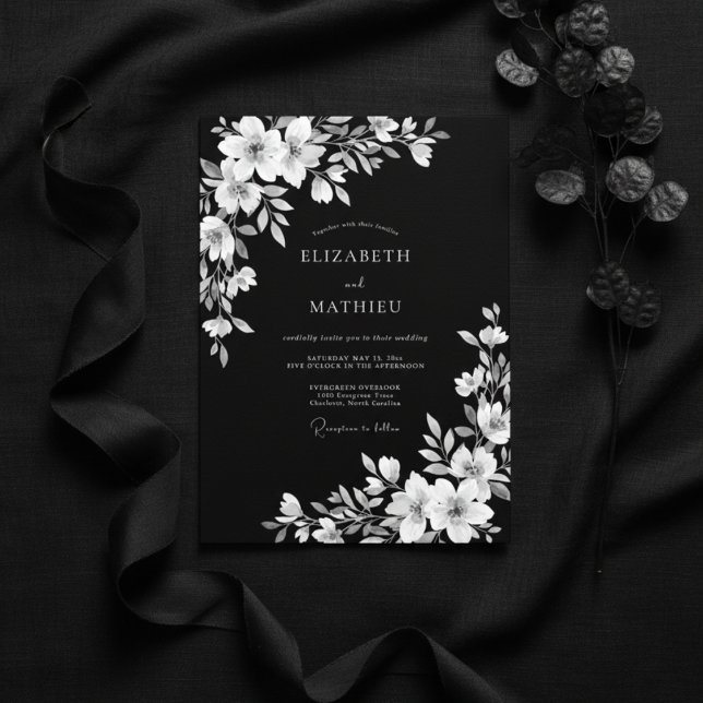 Black White Floral Romance Wedding Invitation (Creator Uploaded)
