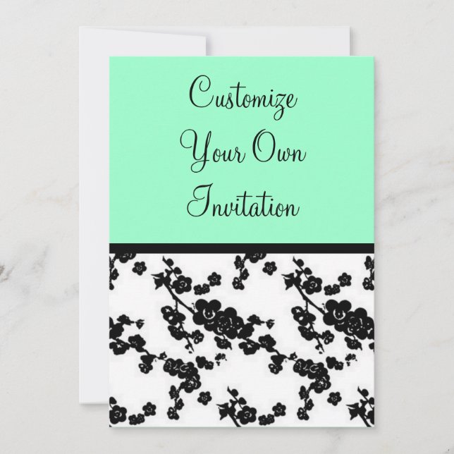 Black & White Floral, Seafoam Invitation (Front)