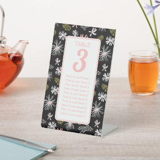 Black & white floral seating chart table # pedestal sign