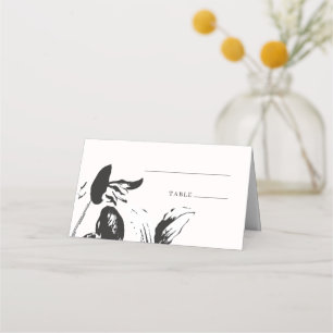 Black & white floral simple botanical wedding plac place card