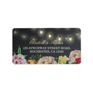 Black White Floral String Light Polka Dots Wedding Label