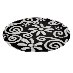 Black White Floral & Swirls Flowers Flower Pattern Cutting Board