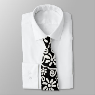 Black White Floral & Swirls Flowers Flower Pattern Tie