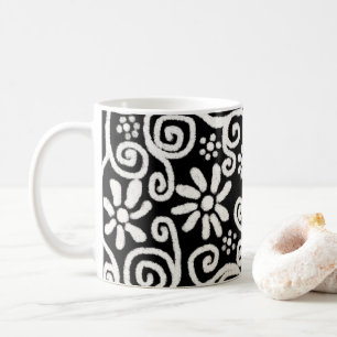 Black White Floral & Swirls Flowers Flower Swirl Coffee Mug
