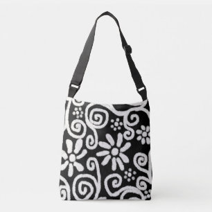 Black White Floral & Swirls Flowers Flower Swirl Crossbody Bag
