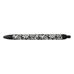 Black White Floral & Swirls Flowers Flower Swirl Ink Pen