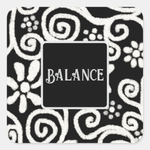 Black White Floral & Swirls Flowers Personalised Square Sticker